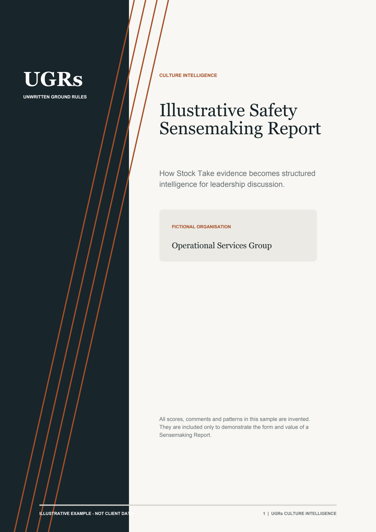 Cover of the fictional Illustrative Safety Sensemaking Report